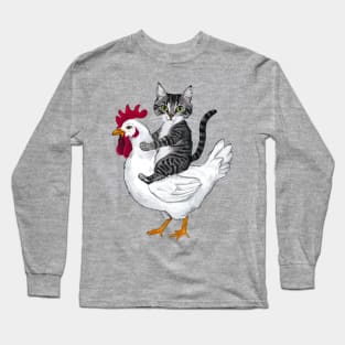 Funny Cat Riding Chicken Long Sleeve T-Shirt